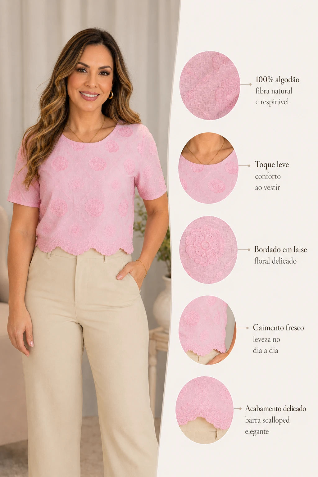 Blusa em Laise Fresca e Delicada Samantha Rosa