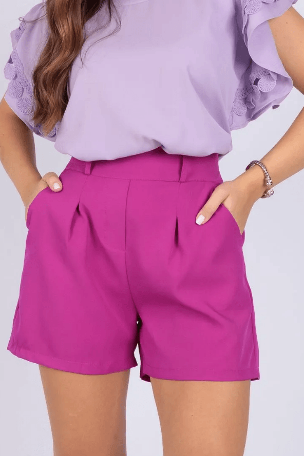 Shorts em Crepe Cinto Encapado Malu Magenta - imporium