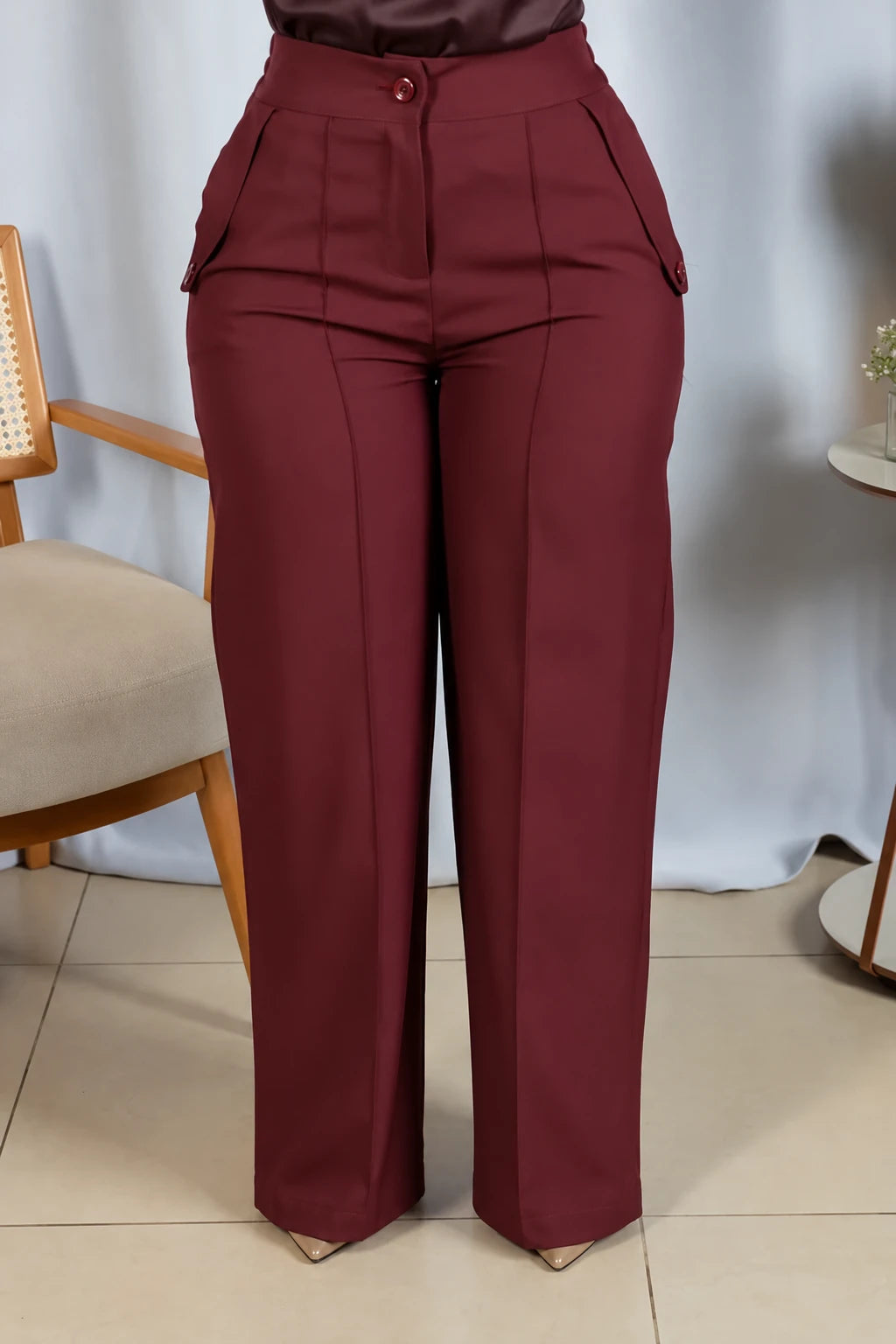 Calça Pantalona Confortável Cós com Elástico Simone Marsala