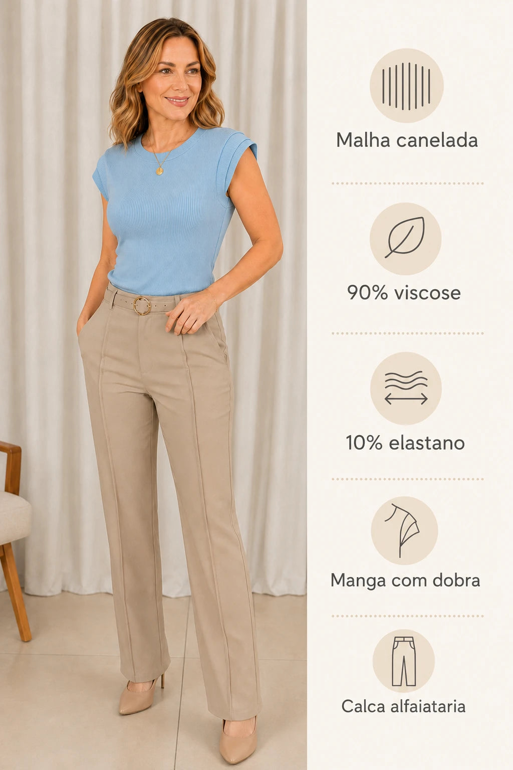 Blusa Malha Canelada Confortável Suzane Azul