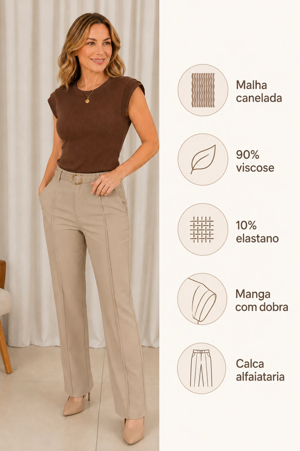 Blusa Malha Canelada Confortável Suzane Marrom