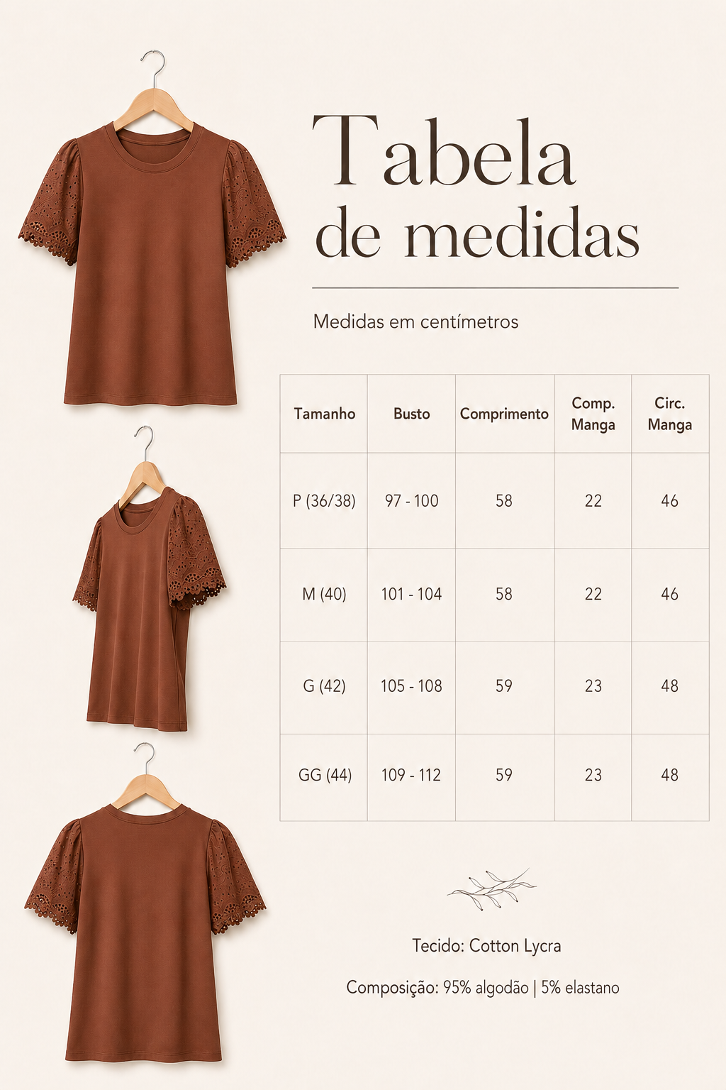 Blusa Cotton Lycra com Manga Delicada Leia Marrom