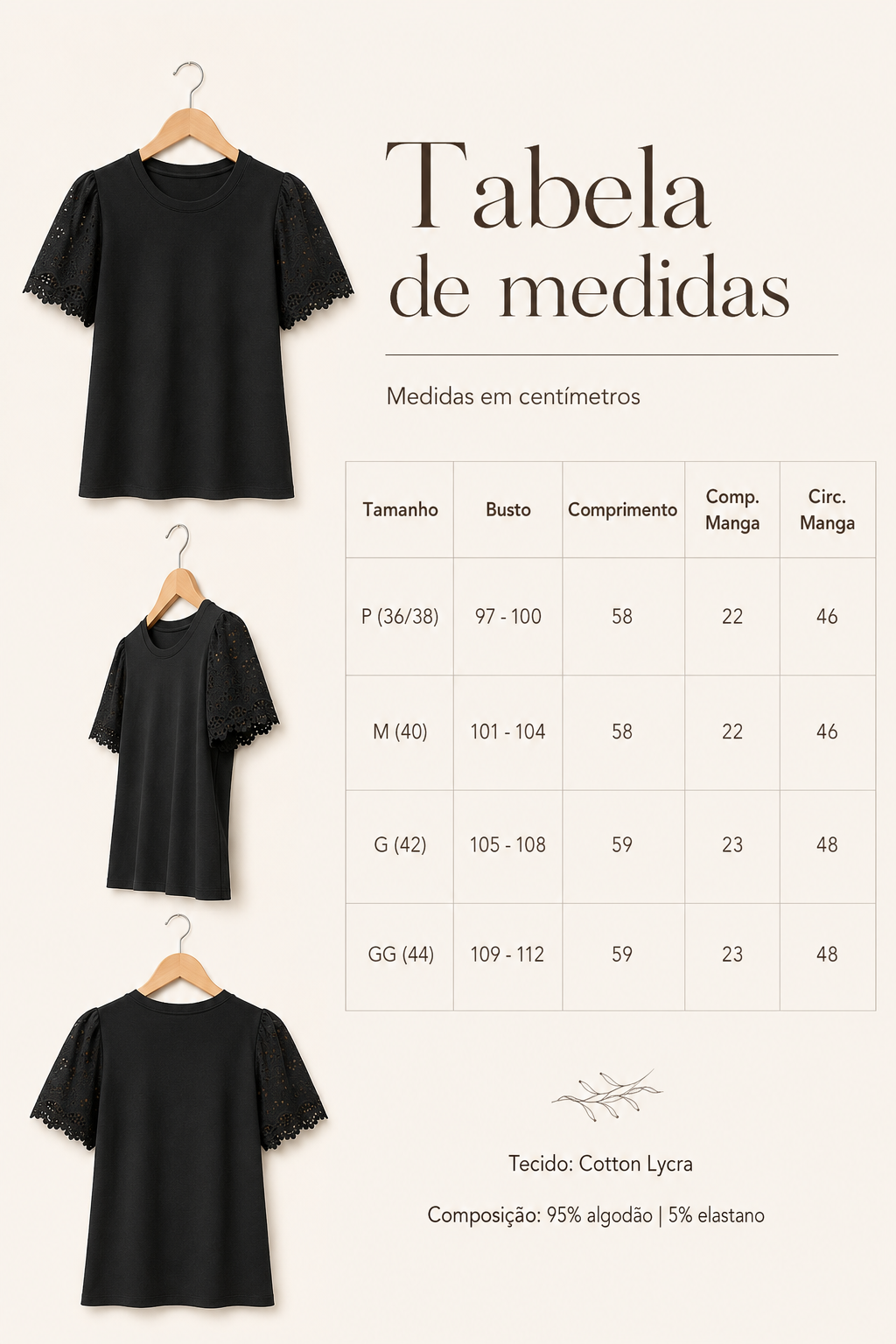 Blusa Cotton Lycra com Manga Delicada Leia Preta