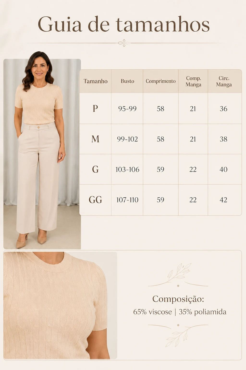Blusa Manga Curta em Modal Canelado com Meia Gola Talita Creme