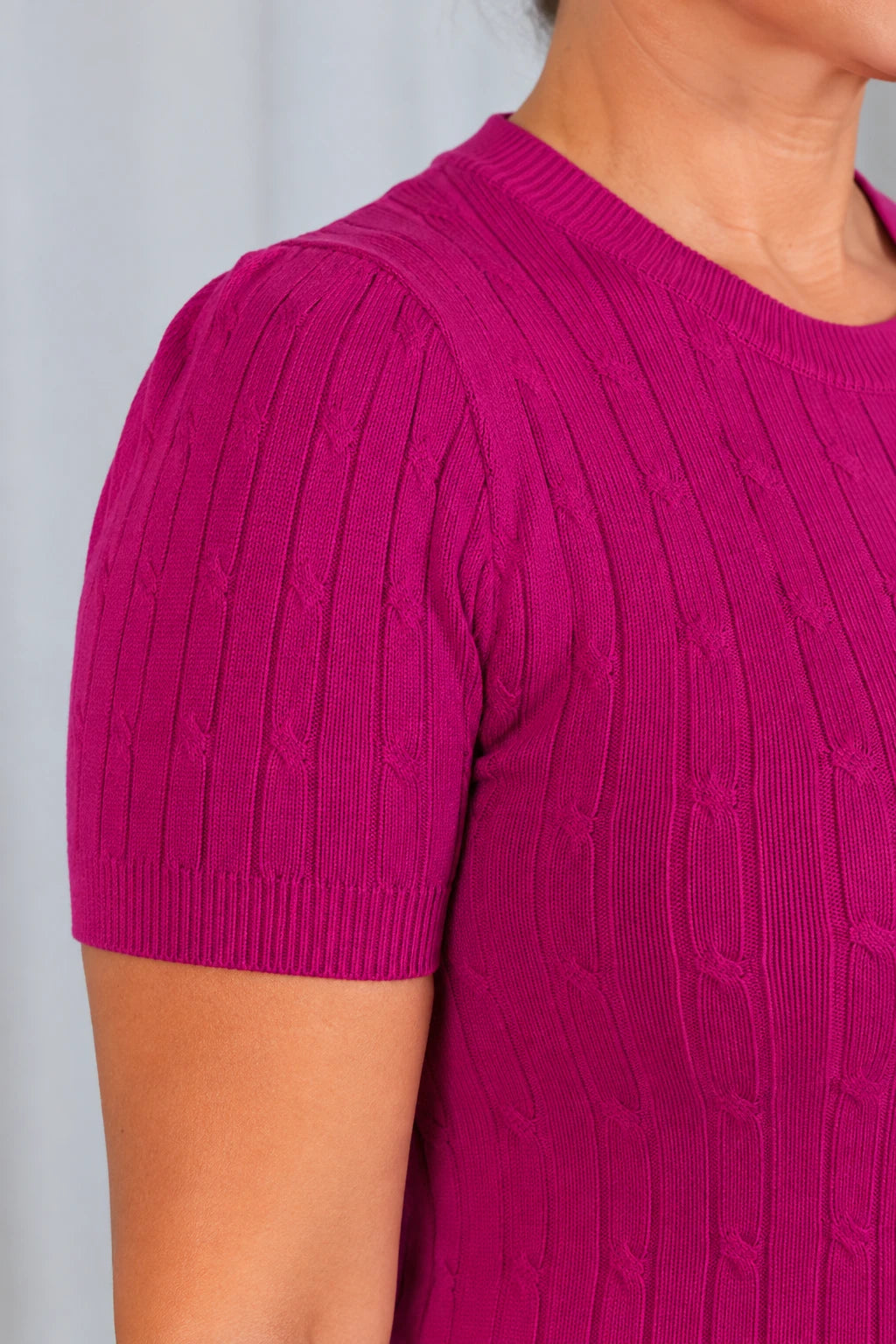 Blusa Manga Curta em Modal Canelado com Meia Gola Talita Fúcsia