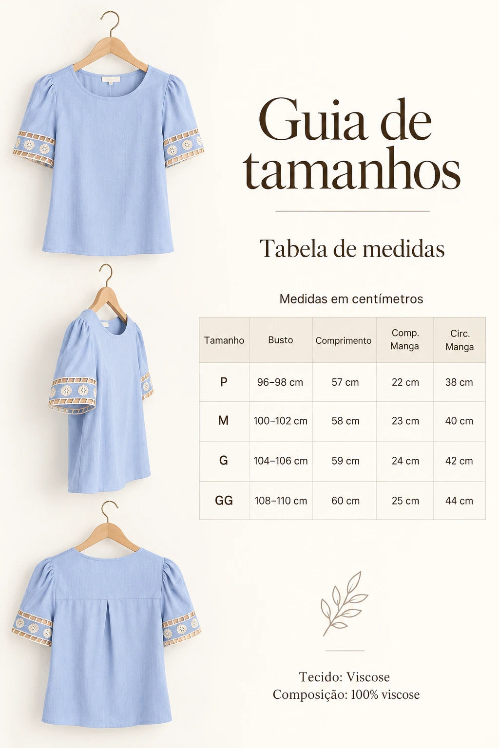 Blusa Manga Curta Em Viscose Bordado Entremeio Tamara Azul Claro