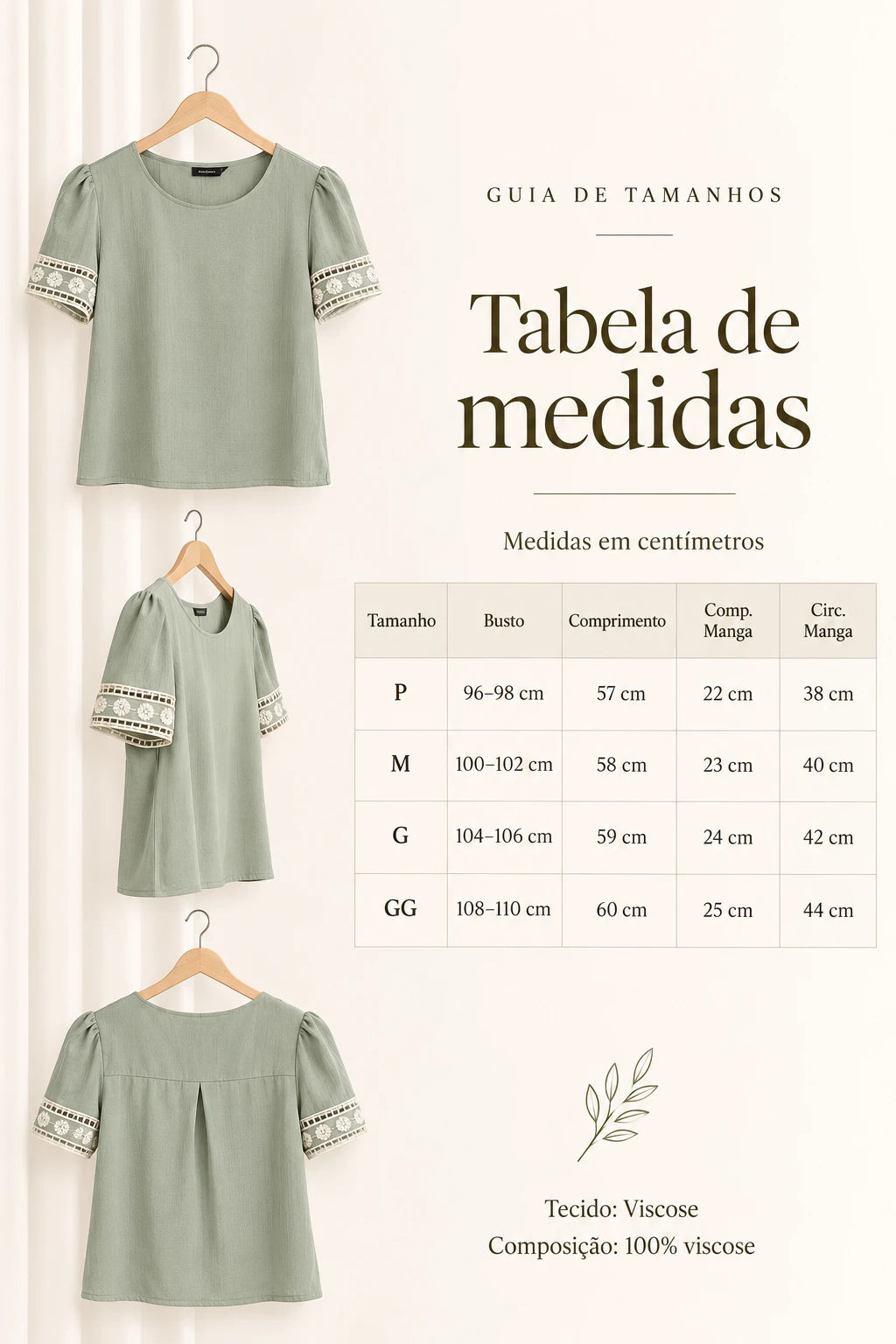Blusa Manga Curta Em Viscose Bordado Entremeio Tamara Verde