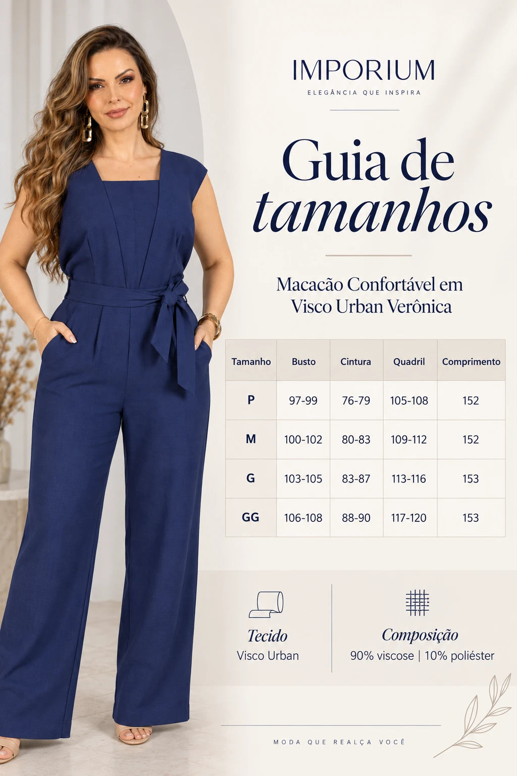 Macacão Confortável em Visco Urban Verônica Azul Marinho