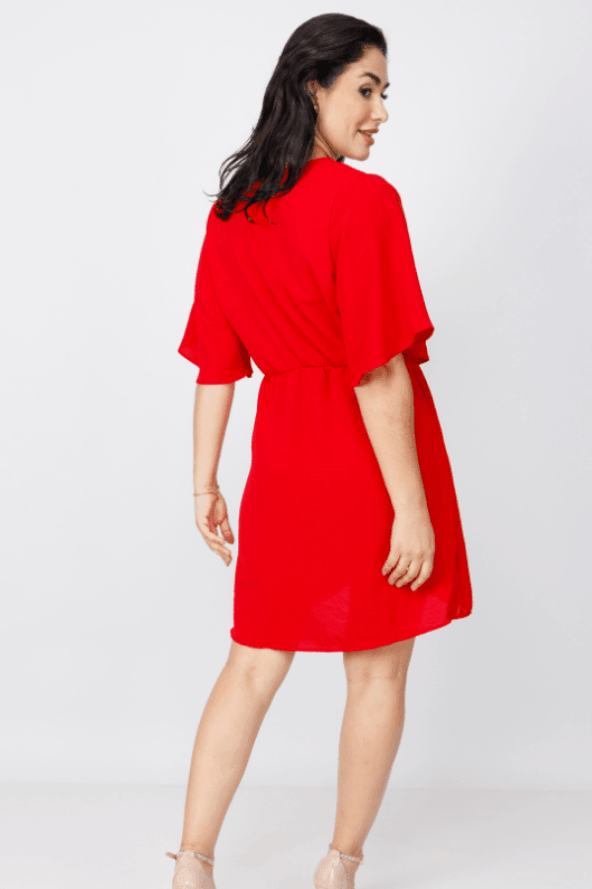 Vestido Curto Manga Flutuante Decote ''V'' Fabiana Vermelho - imporium