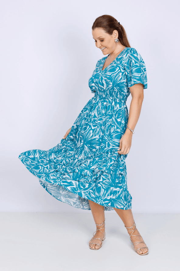 Vestido Lastex Decote "V' Francine Estampado Verde - imporium