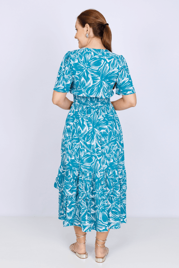 Vestido Lastex Decote "V' Francine Estampado Verde - imporium