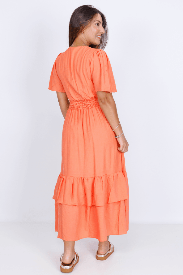Vestido Lastex Decote "V" Liso Francine Laranja - imporium