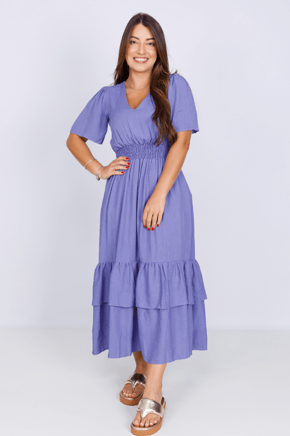 Vestido Lastex Decote "V" Liso Francine Roxo - imporium