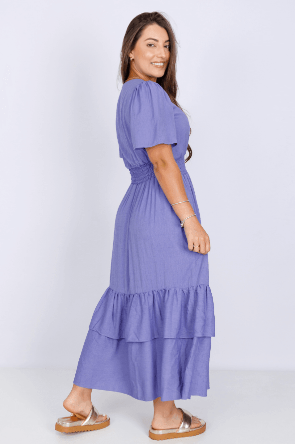 Vestido Lastex Decote "V" Liso Francine Roxo - imporium