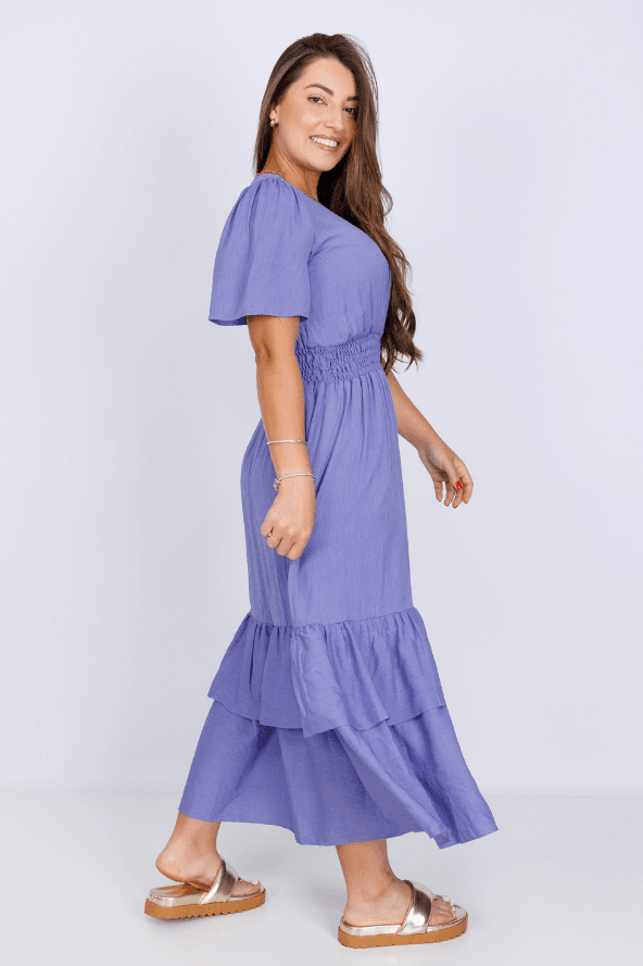 Vestido Lastex Decote "V" Liso Francine Roxo - imporium