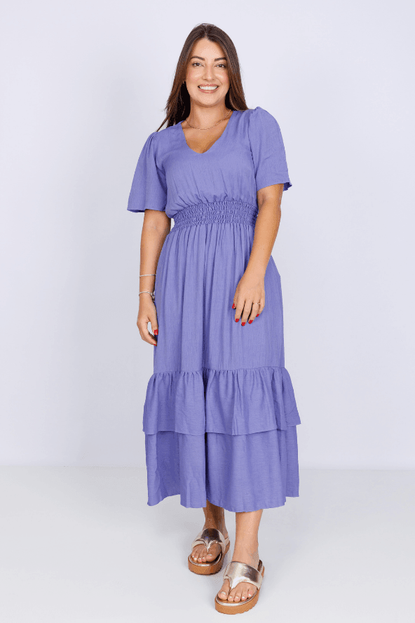 Vestido Lastex Decote "V" Liso Francine Roxo - imporium