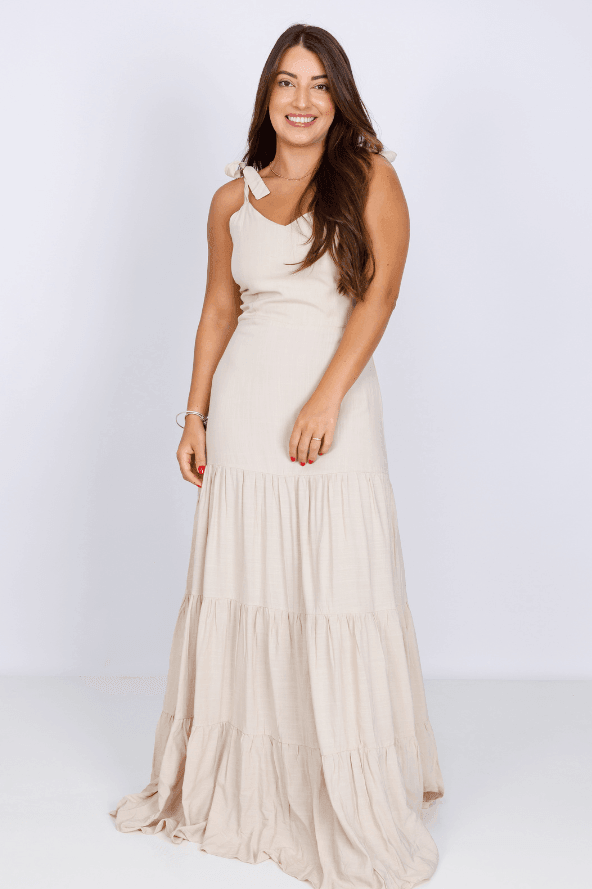 Vestido Midi Laço Alça Ágata Creme - imporium