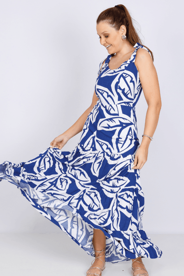 Vestido Midi Laço Alça Ágata Estampado Azul - imporium