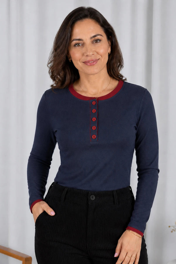 Blusa Cotton Lycra Confortável Helena Azul Marinho