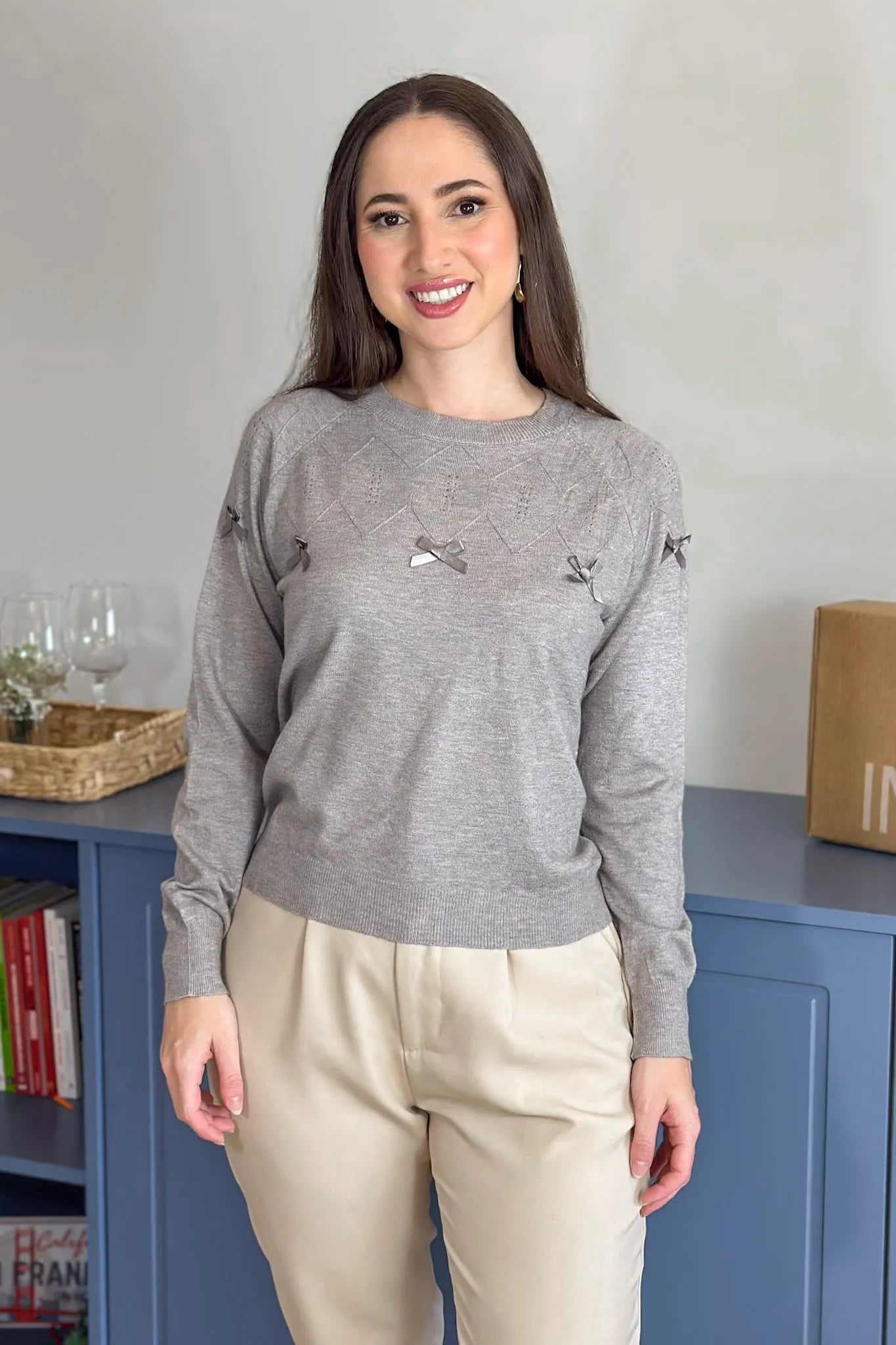 Blusa Manga Longa Em Tricot Cotton Ágata Cinza