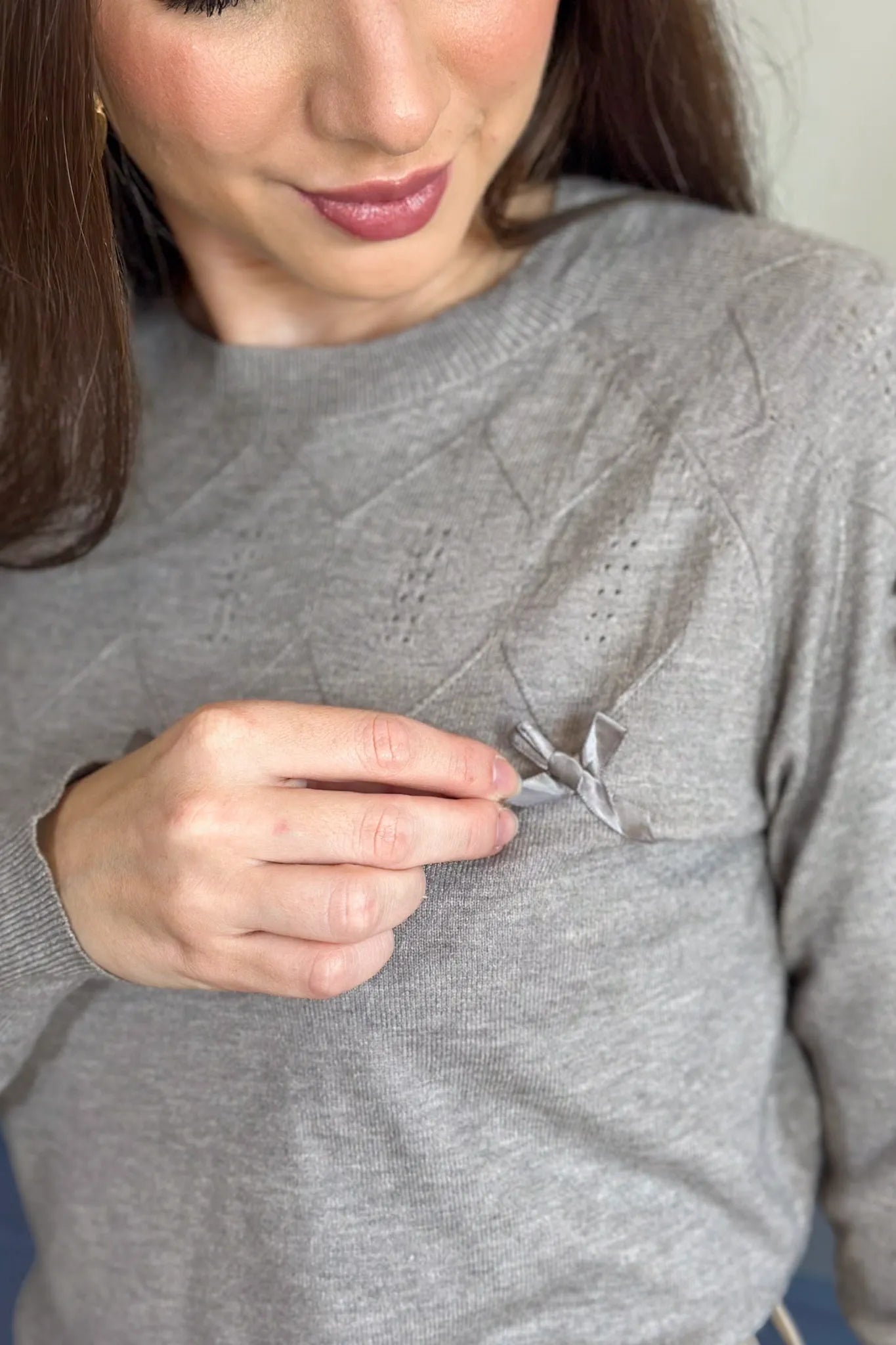 Blusa Manga Longa Em Tricot Cotton Ágata Cinza