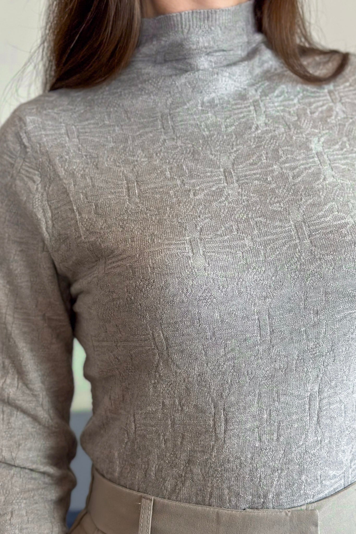 Blusa Manga Longa Em Tricot Cotton Margaret Cinza