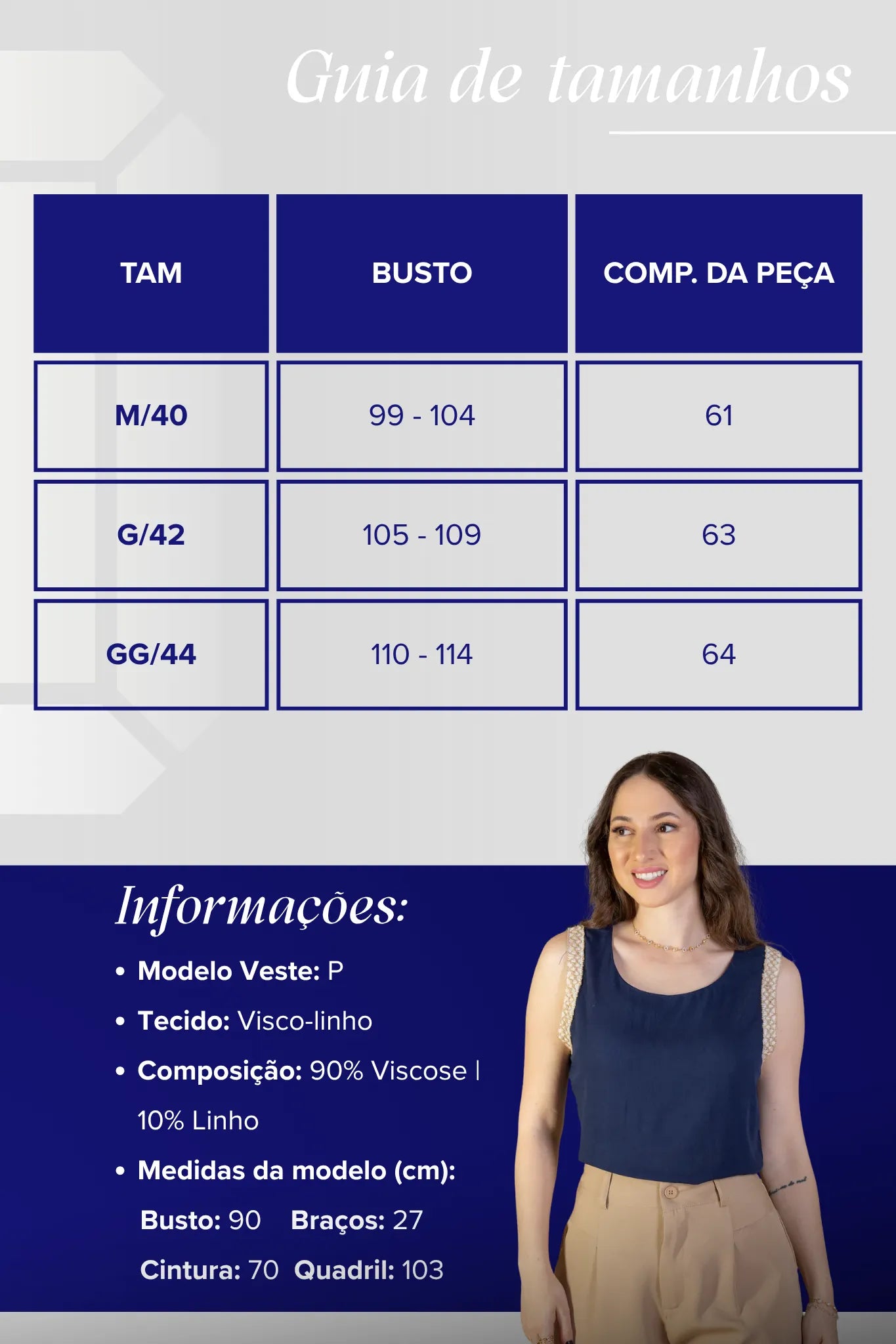 Blusa Regata Detalhe Bordado Visco-linho Ana Maria Braga Azul Marinho
