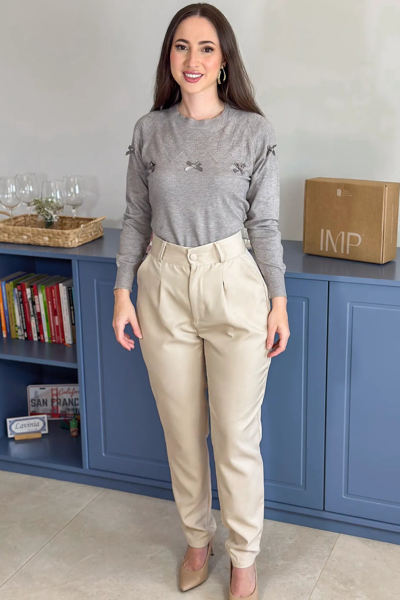 Blusa Manga Longa Em Tricot Cotton Ágata Cinza