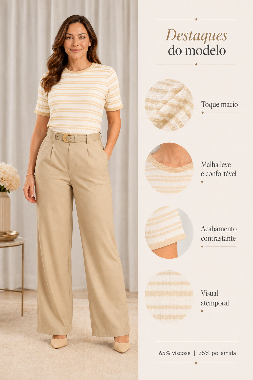 Blusa Modal Listrada Iris Bege