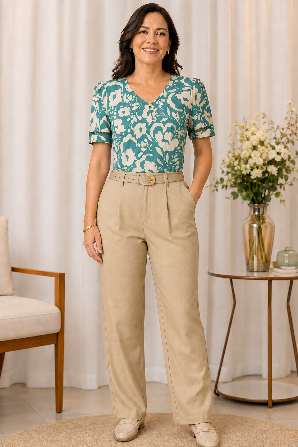 Blusa Crepe Classic Estampada com Entremeio Tauane Verde