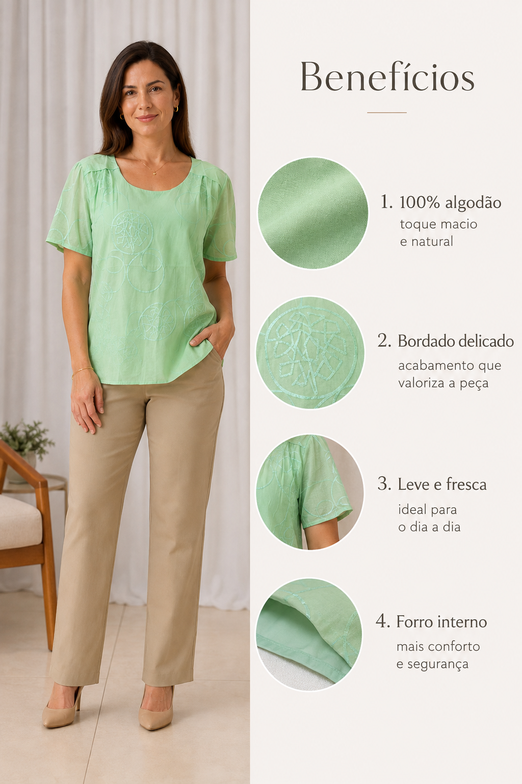 Blusa em Laise com Pregas no Colo Dália Verde