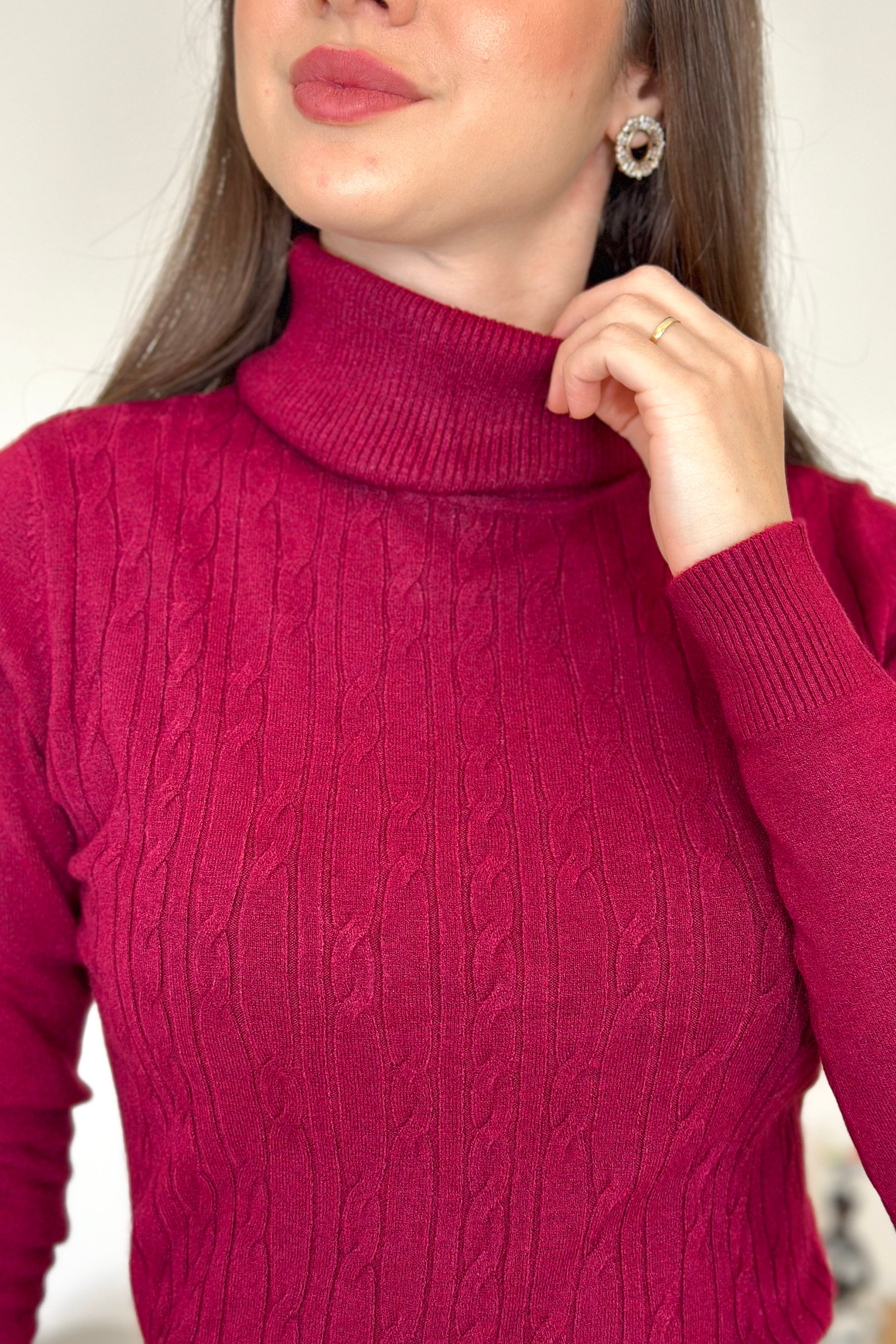 Blusa Manga Longa Em Tricot Modal Gola Boba Erica Marsala