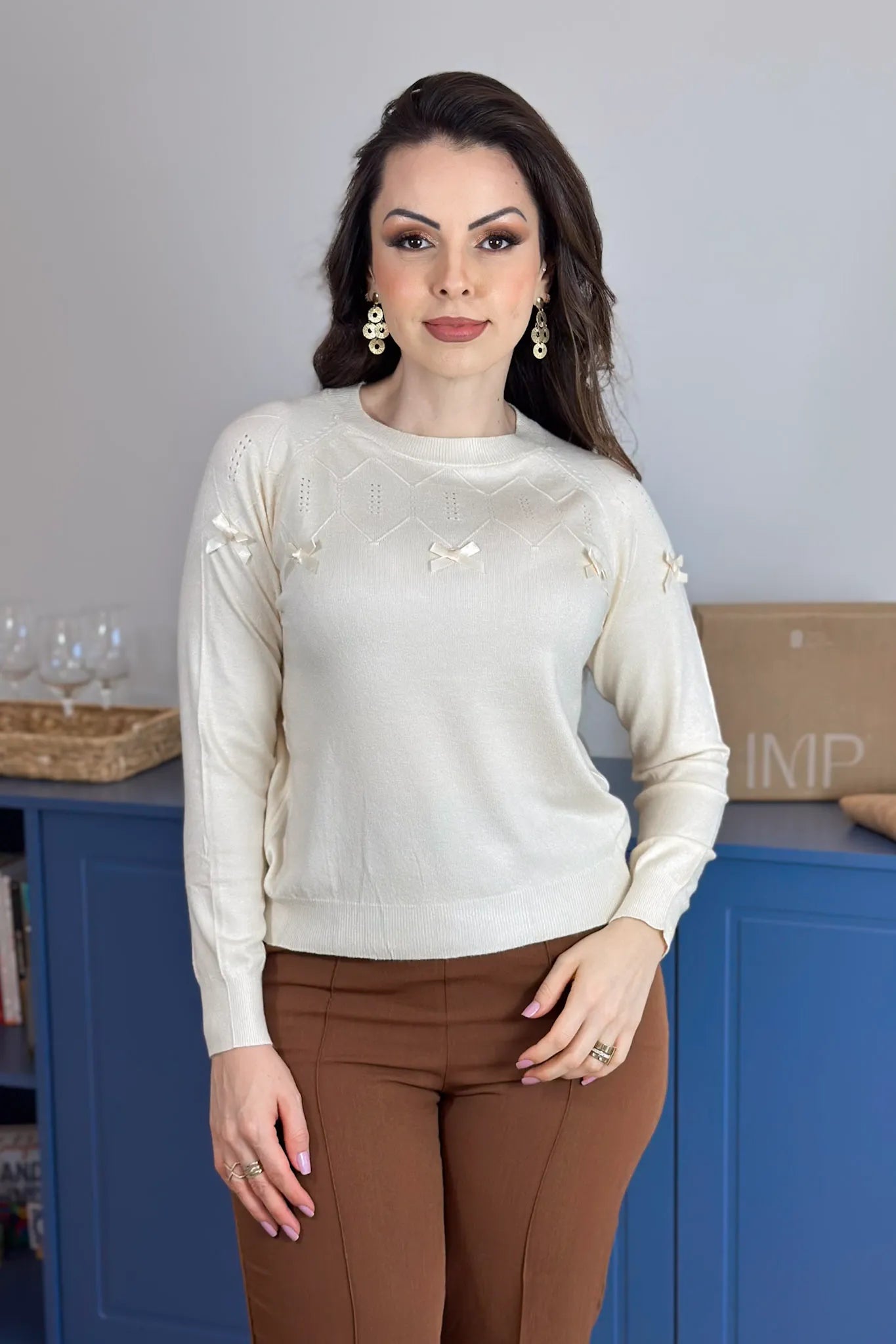 Blusa Manga Longa Em Tricot Ágata Creme