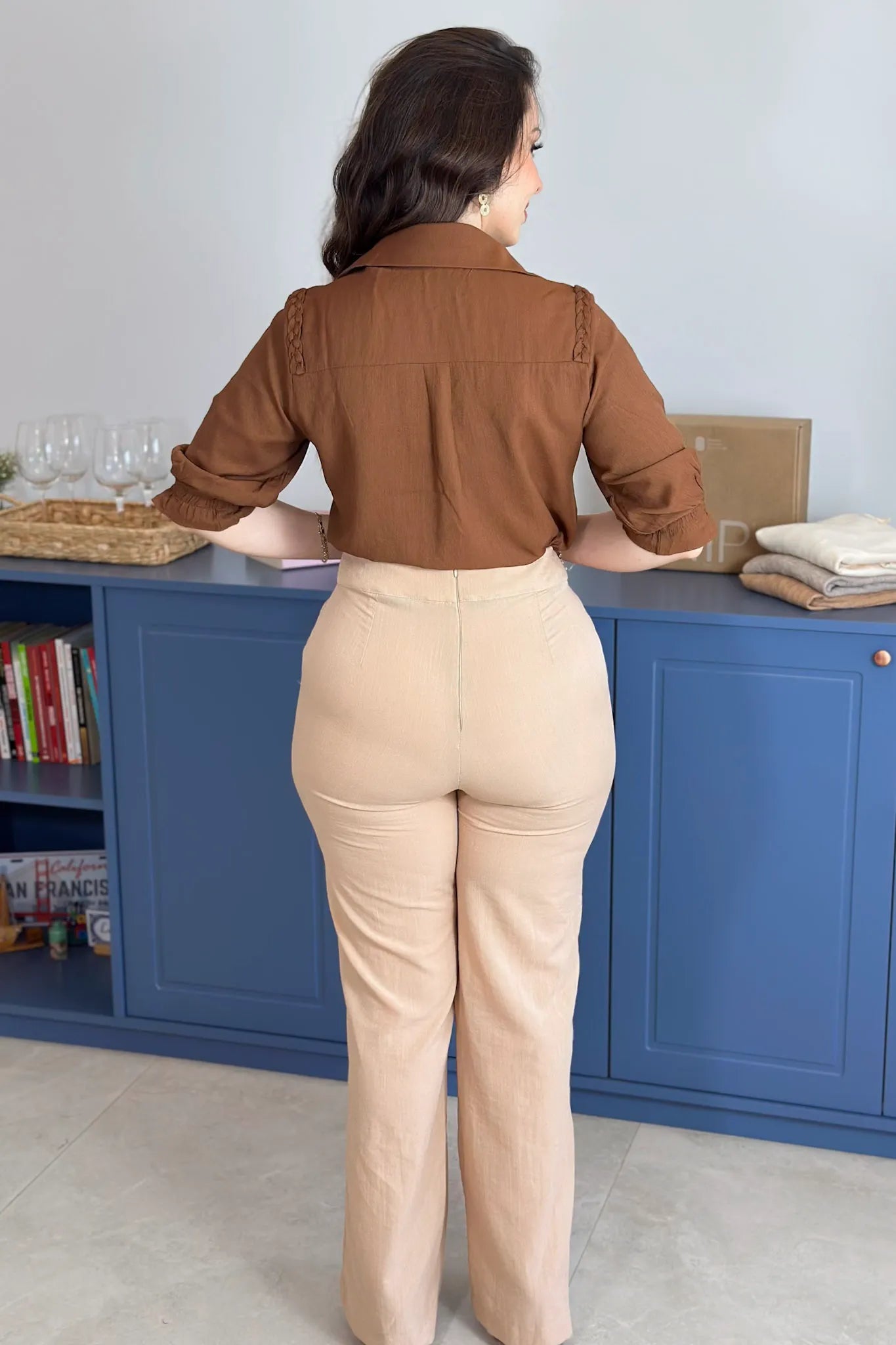 Blusa Manga 3/4 Visco Soft Detalhe Trançado Elenir Marrom