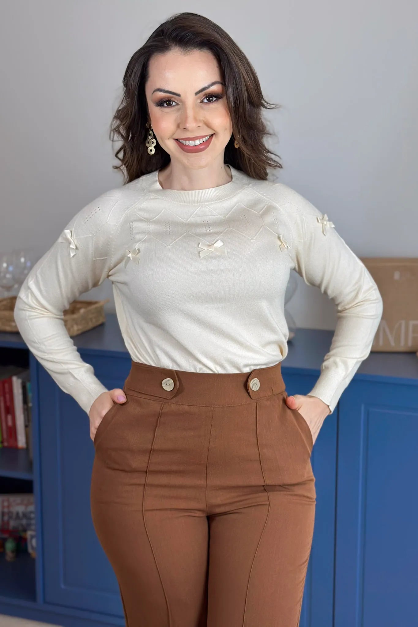 Blusa Manga Longa Em Tricot Ágata Creme