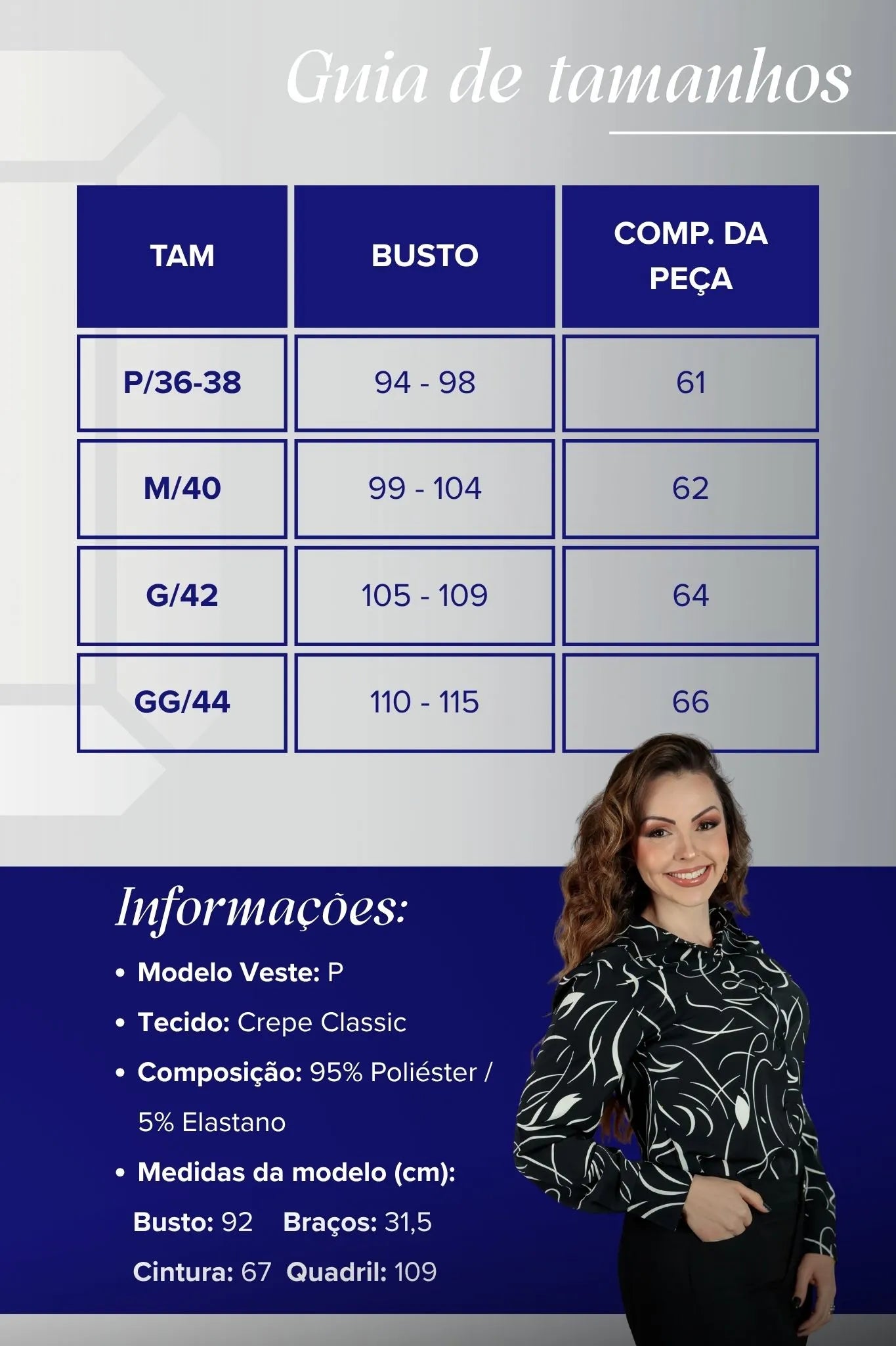 Camisa Manga Longa Crepe Classic Elaine Estampada Preta