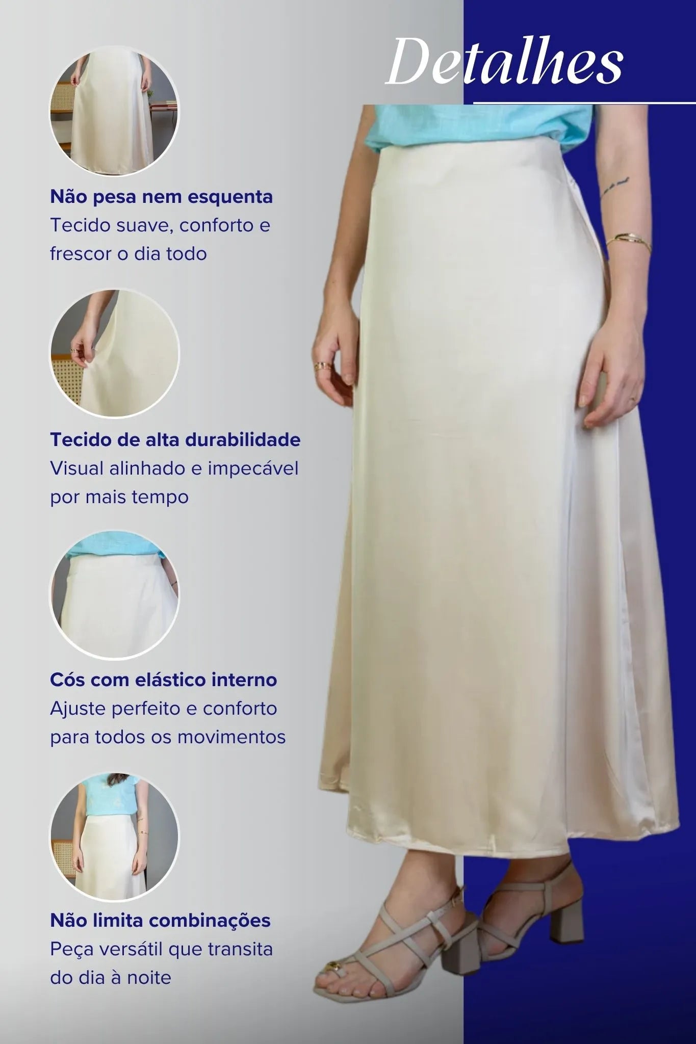 Saia Midi Lisa Sat Mix Magda Creme