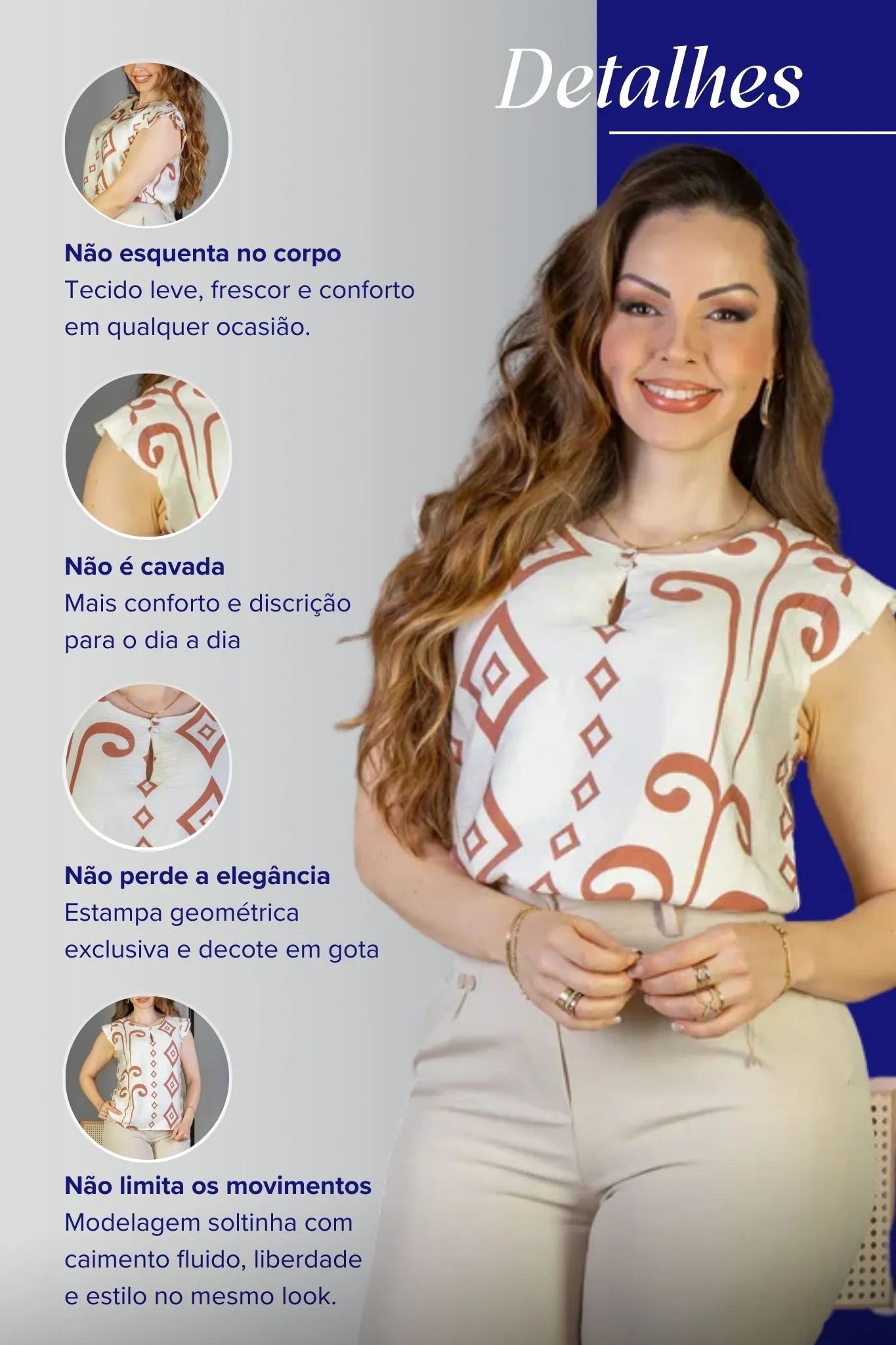 Blusa Regata Babados Sheila Visco Brise Estampada Terracota