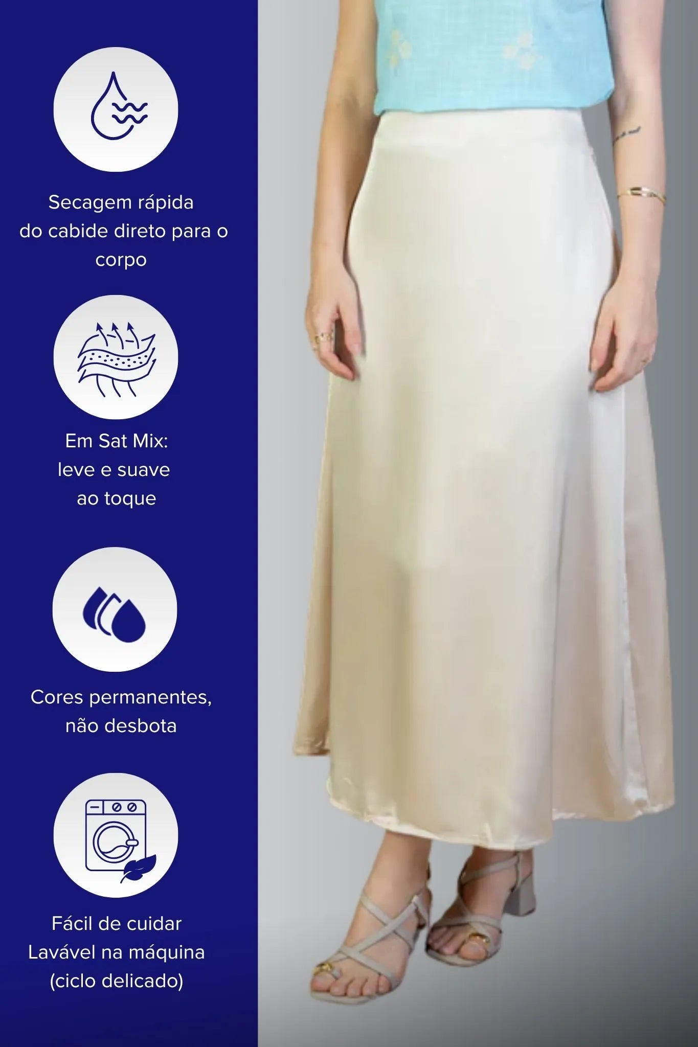 Saia Midi Lisa Sat Mix Magda Creme