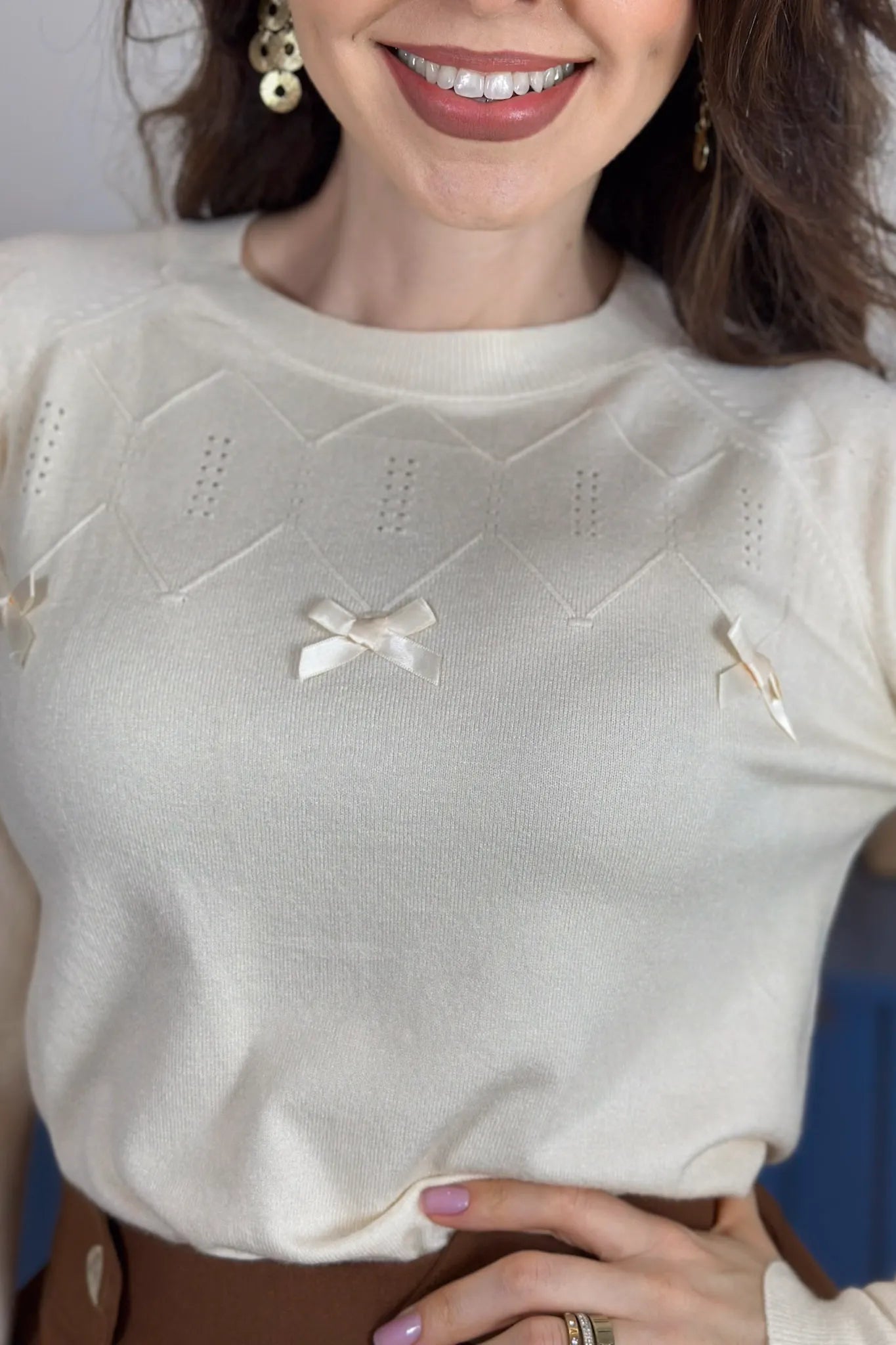 Blusa Manga Longa Em Tricot Ágata Creme