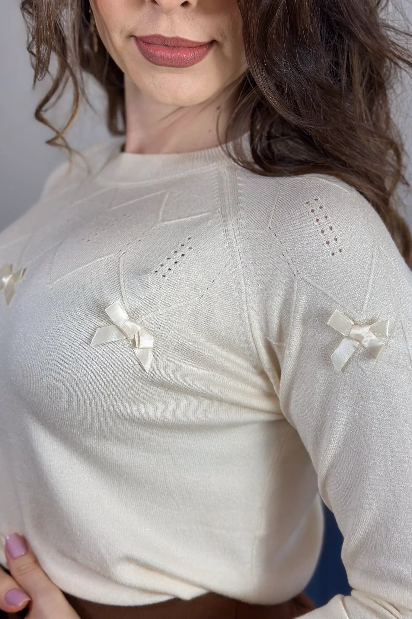 Blusa Manga Longa Em Tricot Ágata Creme