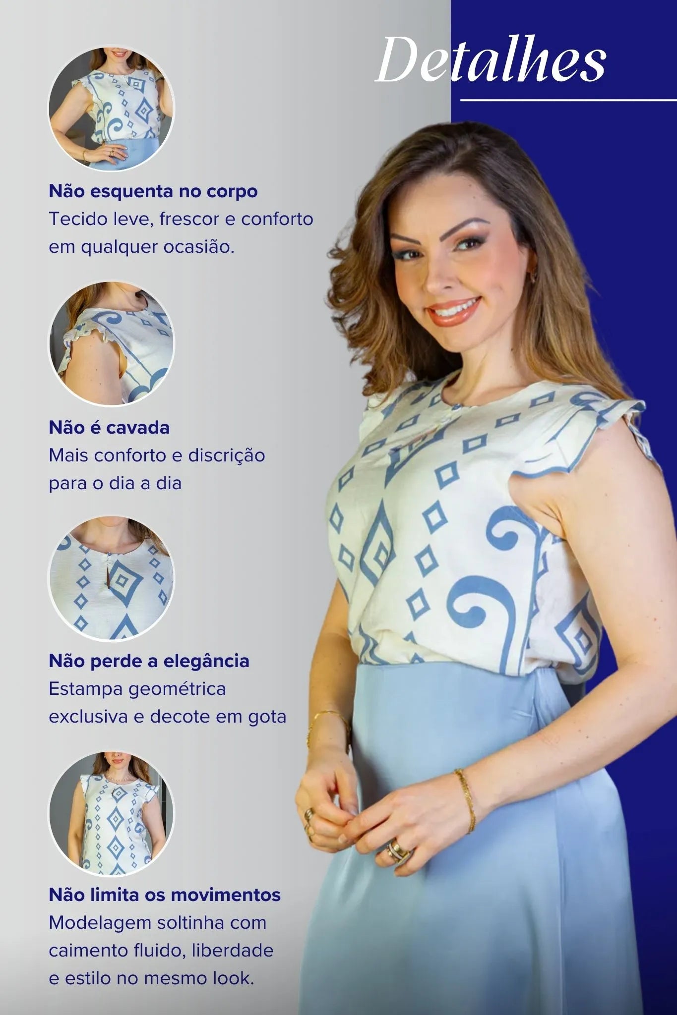 Blusa Regata Babados Sheila Visco Brise Estampada Azul