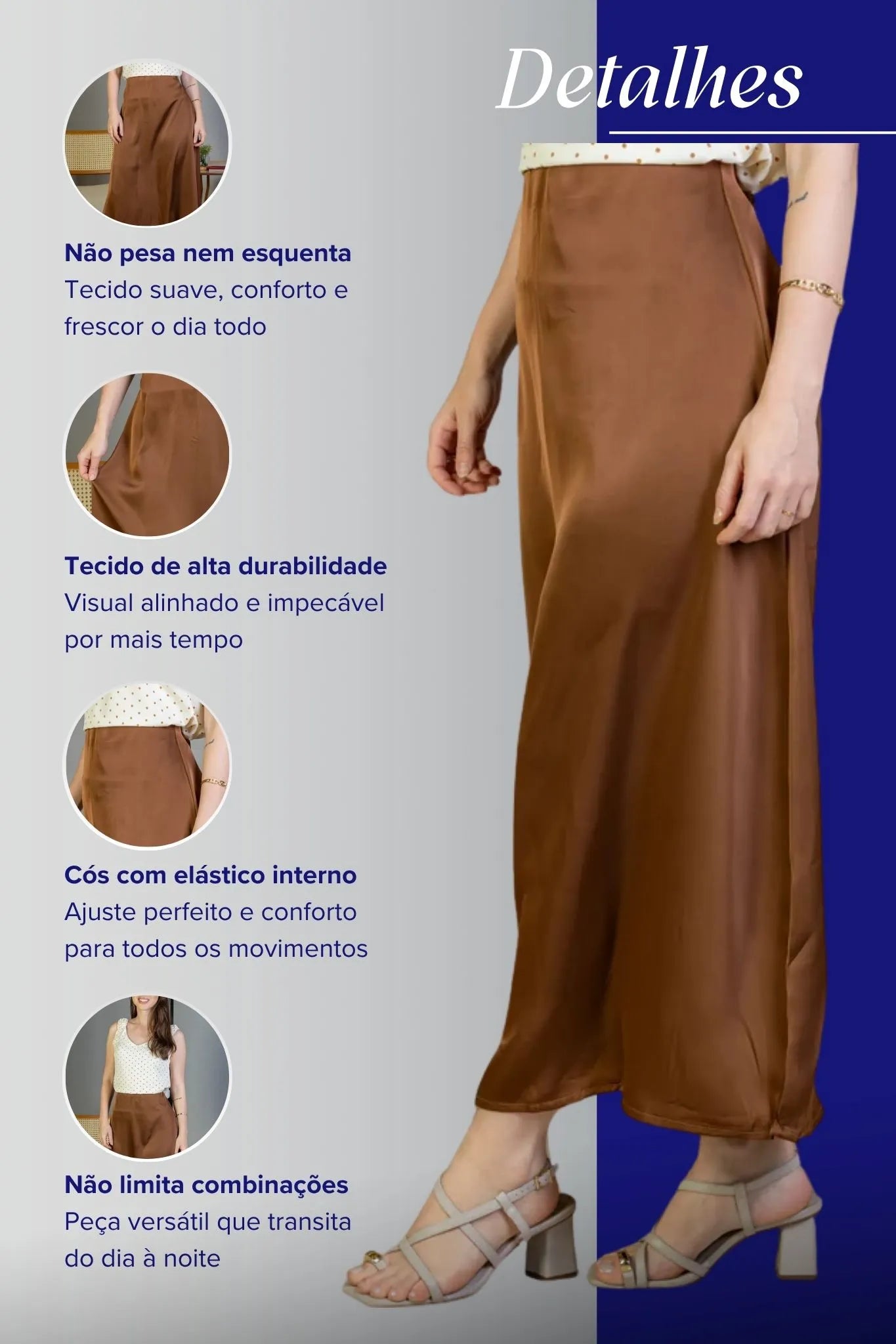 Saia Midi Lisa Sat Mix Magda Marrom Escuro