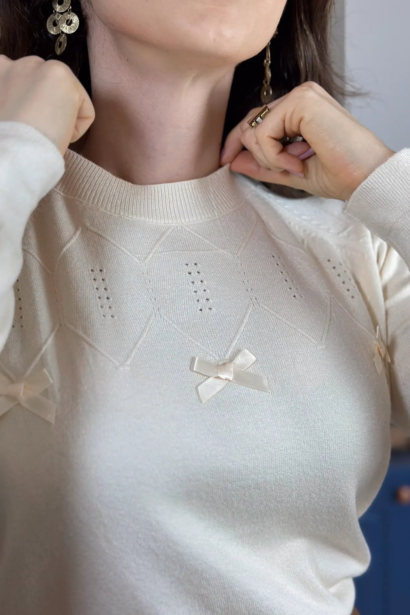 Blusa Manga Longa Em Tricot Ágata Creme