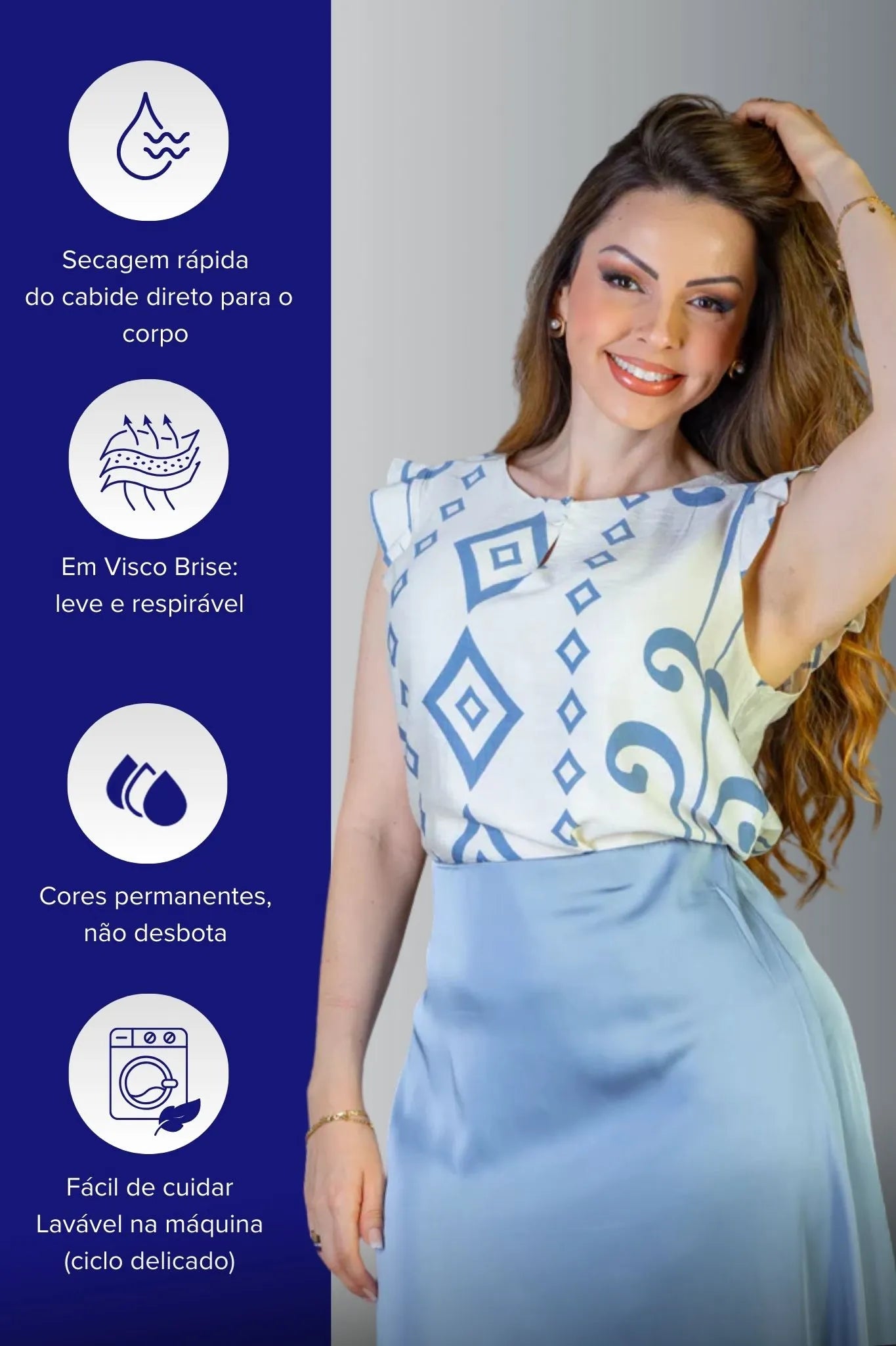 Blusa Regata Babados Sheila Visco Brise Estampada Azul