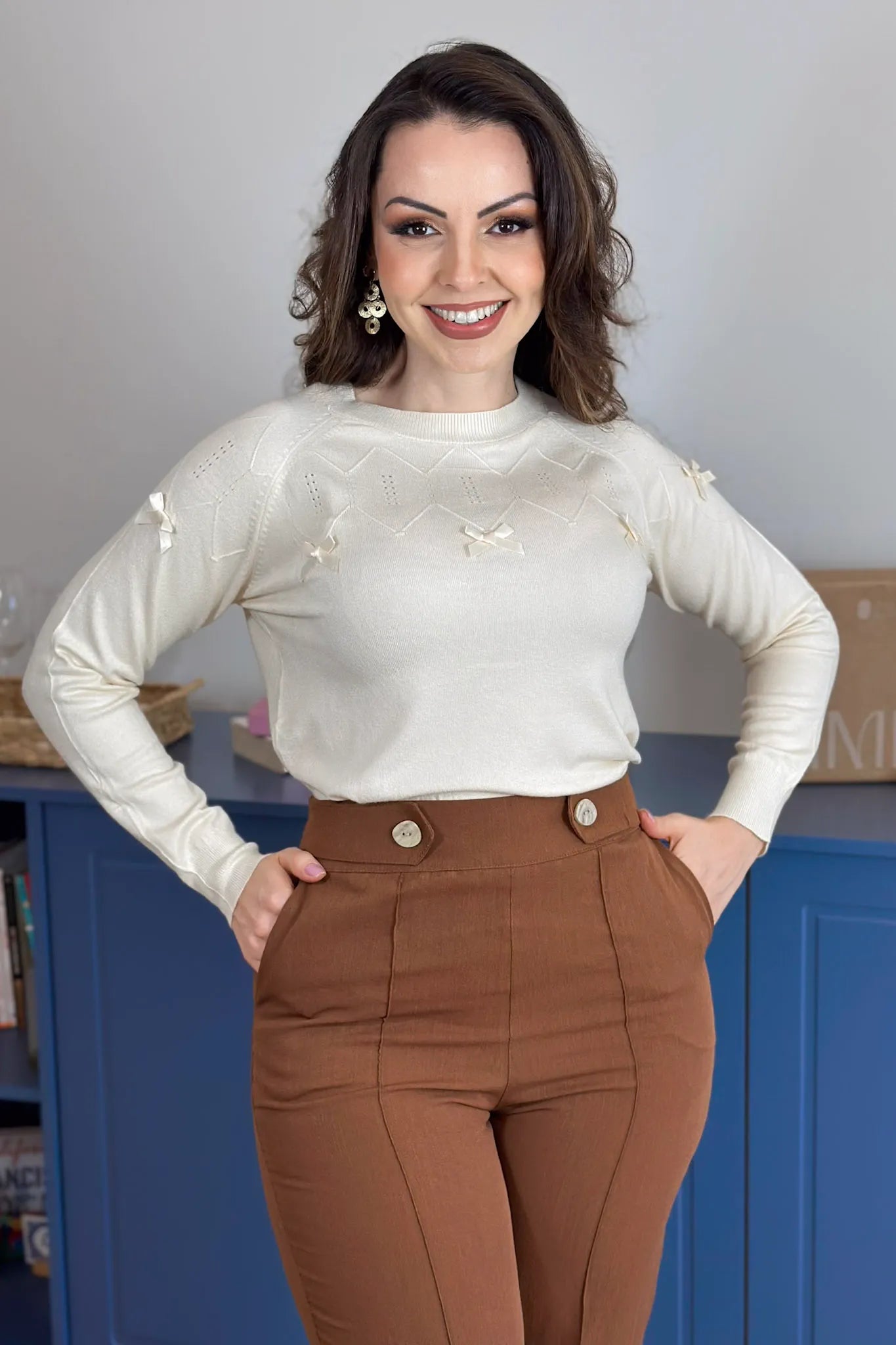 Blusa Manga Longa Em Tricot Ágata Creme