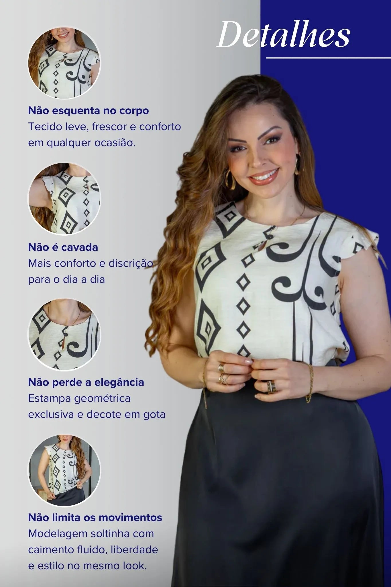 Blusa Regata Babados Sheila Visco Brise Estampada Preta