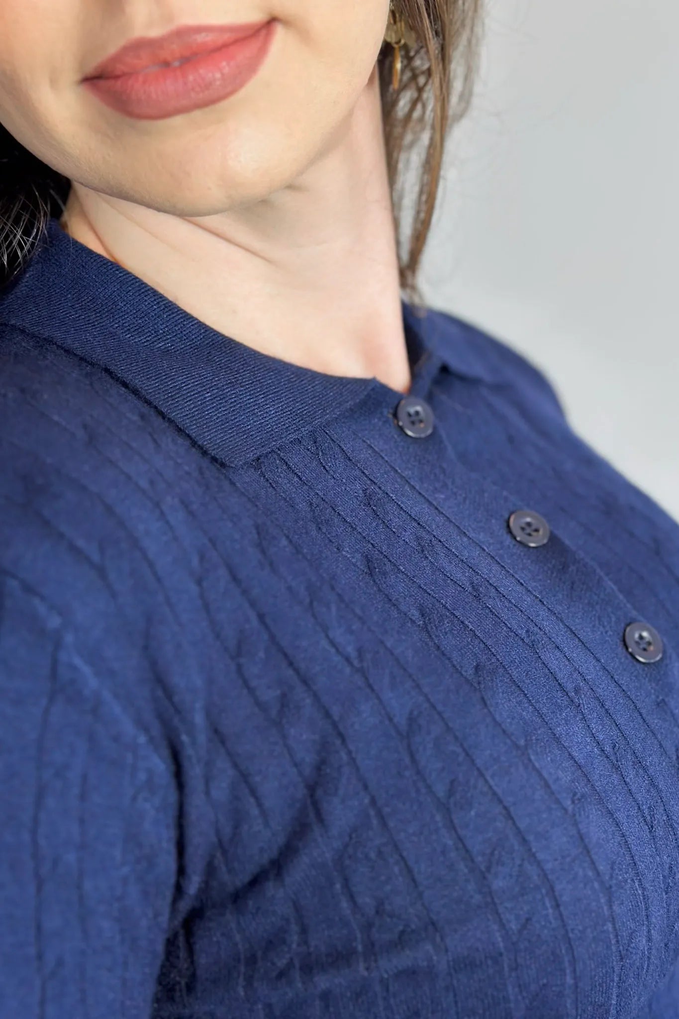 Blusa Manga Longa Em Tricot Cotton Antonella Azul Marinho