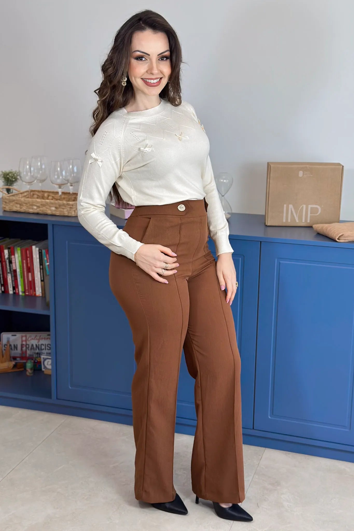Blusa Manga Longa Em Tricot Ágata Creme