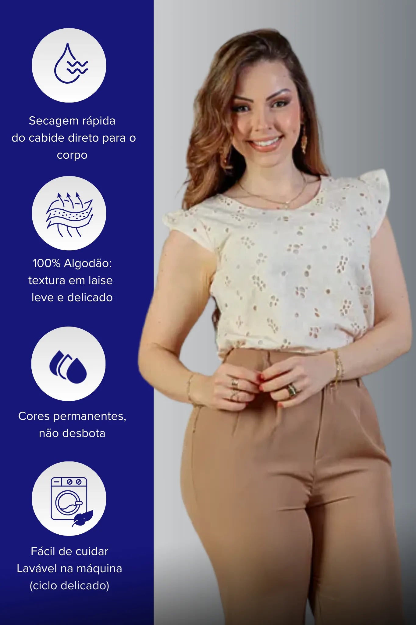 Blusa Regata Em Algodão Textura Bordada Laise Suzy Creme